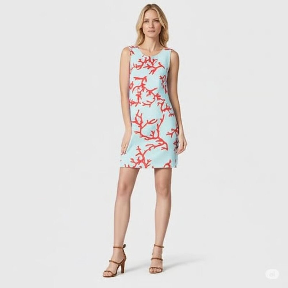 NWT J.McLaughlin Sophia Sheath Aqua Coral Reef Dress Catalina Cloth Medium M